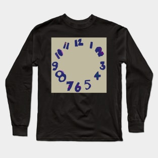 Navy Blue on Taupe Beige clock with numbers, watercolor and digital Long Sleeve T-Shirt